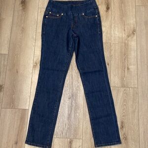 JAG blue denim jeans pull on pockets high rise slim leg stretchy Size 8